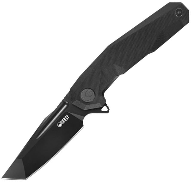 Kubey 237 Linerlock Black Folding Knife 3.63" black titanium coated D2 tool steel tanto bl Black G10 handle - Kubey