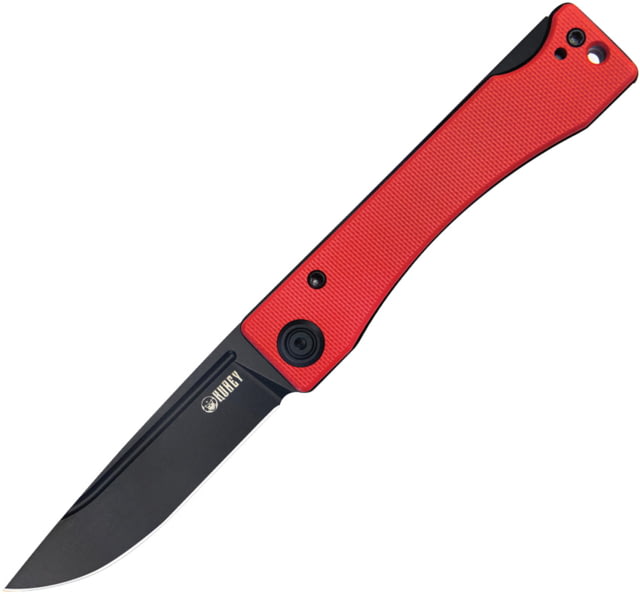 Kubey Akino Red Black Folding Knife 4in Closed 3in Black Stonewash 14C28N Sandvik SS Blade Red G10 Handle - Kubey