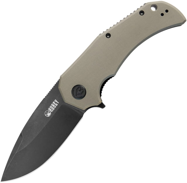 Kubey Bravo 1 Folding Knife 4.63in Closed 3.38in Black Stonewash AUS-10A Stainless Drop Point Blade Tan G10 handle - Kubey