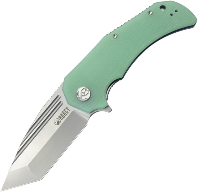 Kubey Bravo 1 Folding Knife 4.63in Closed 3.38in Bead Blast AUS-10A Stainless Tanto Blade Jade G10 handle - Kubey