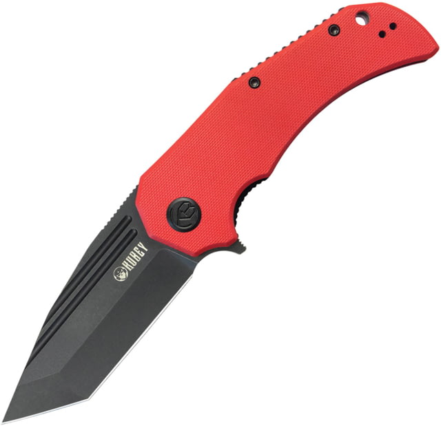 Kubey Bravo 1 Folding Knife 4.63in Closed 3.38in Black Stonewash AUS-10A Stainless Tanto Blade Red G10 Handle - Kubey
