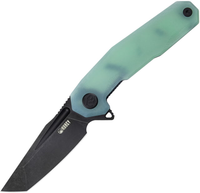 Kubey Carve Nest Folding Knife 4.63in Closed 3.63in Black Stonewash D2 Tool Steel Tanto Blade Jade G10 Handle - Kubey