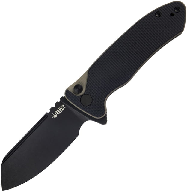 Kubey Creon Folding Knife 4in Closed 2.88in Black Stonewash AUS-10A Stainless Steel Blade Black/Tan G10 Handle - Kubey