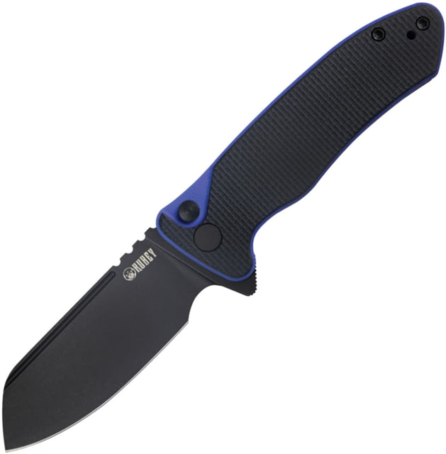Kubey Creon Folding Knife 4in Closed 2.88in Black Stonewash AUS-10A Stainless Steel Blade Black/Blue G10 Handle - Kubey