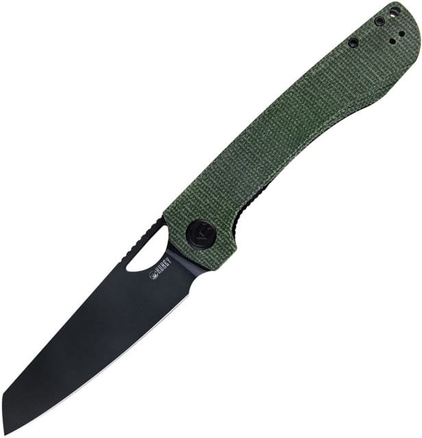 Kubey Elang Folding Knife 5in Closed 4in Black Stonewash AUS-10A Stainless Sheepsfoot Blade Green Micarta Handle - Kubey