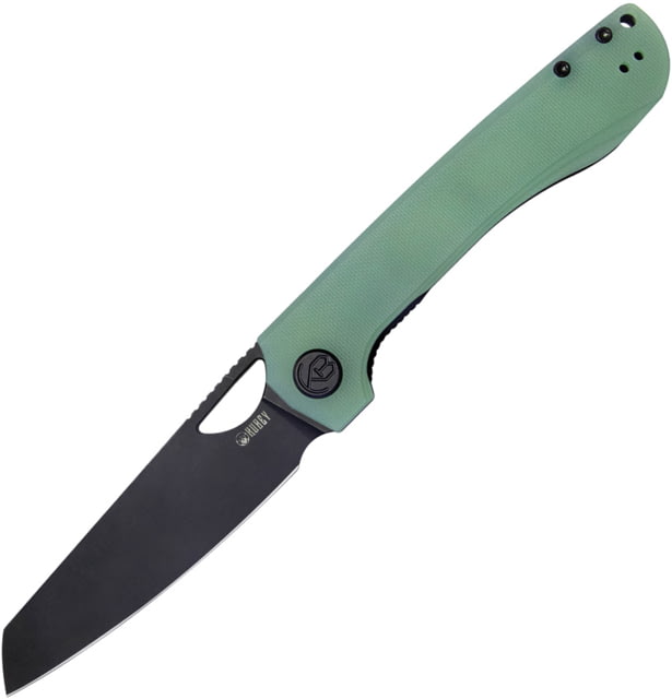 Kubey Elang Folding Knife 5in Closed 4in Black Black Stonewash AUS-10A Stainless Sheepsfoot Blade Jade G10 Handle - Kubey