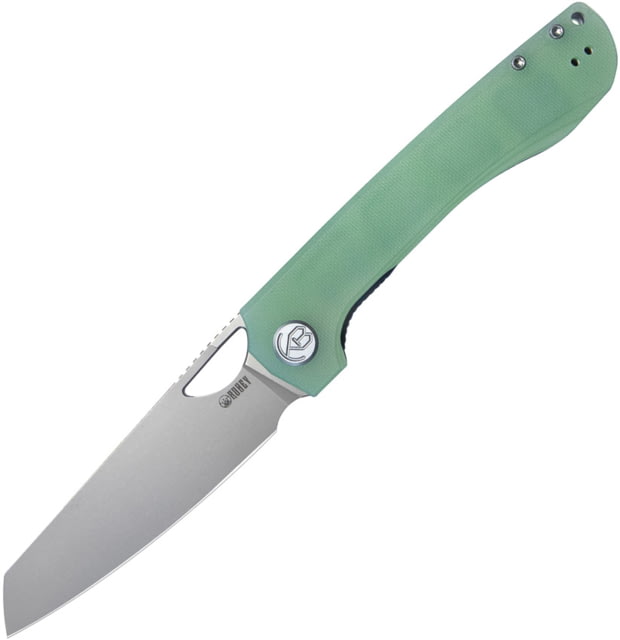 Kubey Elang Folding Knife 5in Closed 4in Black Bead Blast AUS-10A Stainless Sheepsfoot Blade Jade G10 Handle - Kubey