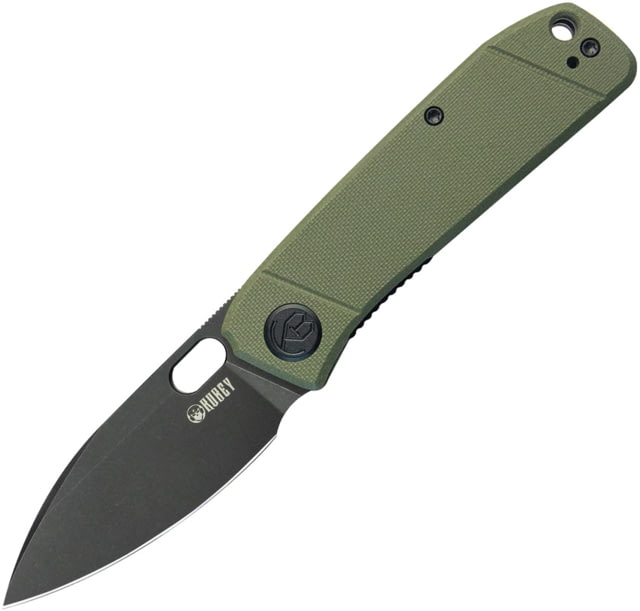 Kubey Hyde Liner Lock ODG Black Folding Knife 4in Closed 3in Black Stonewash 14C28N Sandvik SS Blade OD Green G10 Handle - Kubey