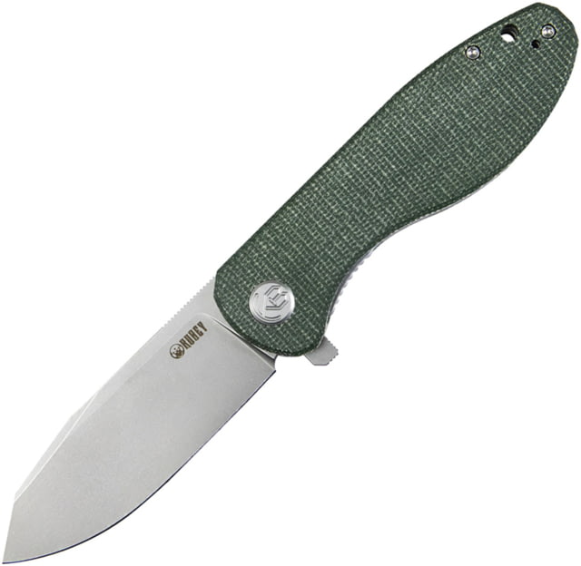 Kubey Master Chief Linerlock Mic Folding Knife 3.63 in AUS-10A Stainless Reverse Tanto Blade Green Canvas Micarta Handle - Kubey