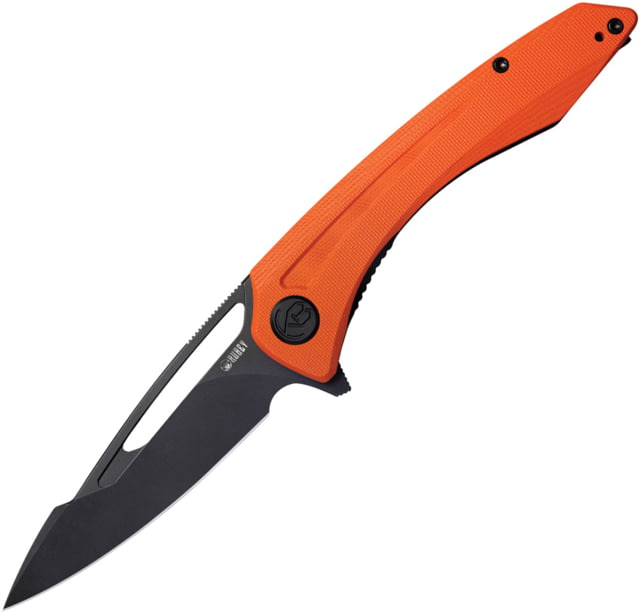 Kubey Merced Folding Knife 4.5in Closed 3.5in Black Stonewash AUS-10A Stainless Blade Orange G10 handle - Kubey
