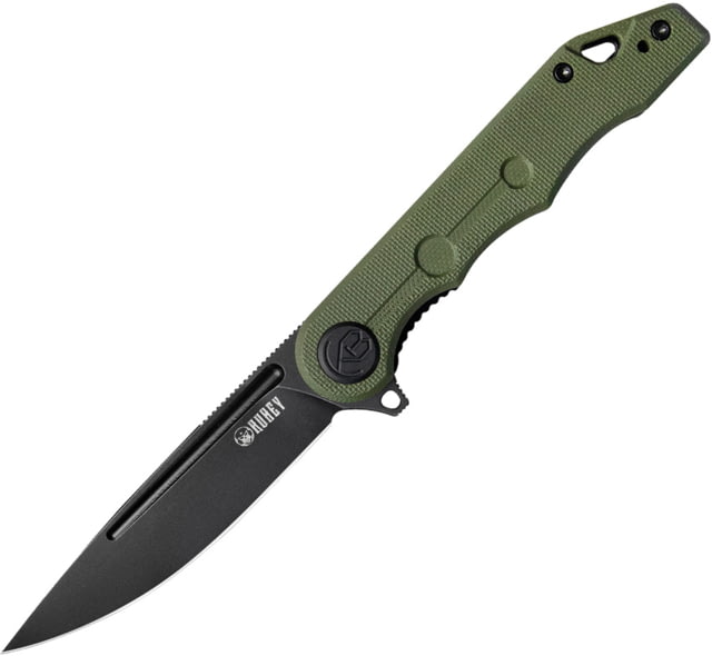 Kubey Mizo Folding Knife 4in Closed 3.13in Black Stonewash AUS-10A Stainless Blade OD Green G10 Handle - Kubey