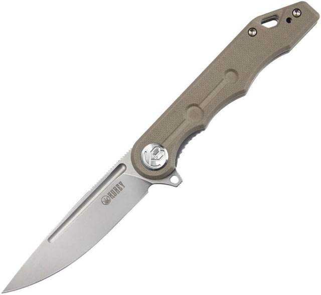 Kubey Mizo Folding Knife 4in Closed 3.13in Stonewash AUS-10A Stainless Blade Tan G10 Handle - Kubey