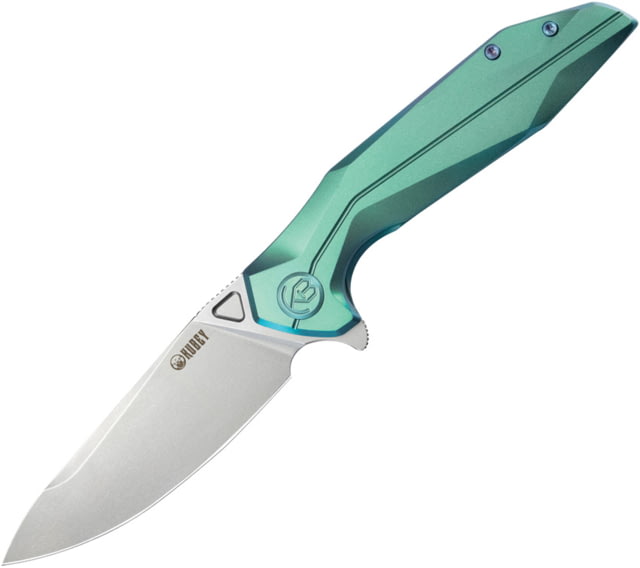 Kubey Nova Framelock Folding Knife 3.66 in 14C28N Steel Drop Point Blade Green 6AL4V Titanium Handle - Kubey