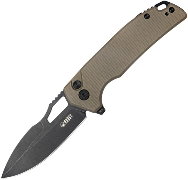 Kubey RDF Pocket Knife with Button Lock Folding Knife 3.11 in AUS-10 Spear Point Blade G-10 Handle Tan - Kubey