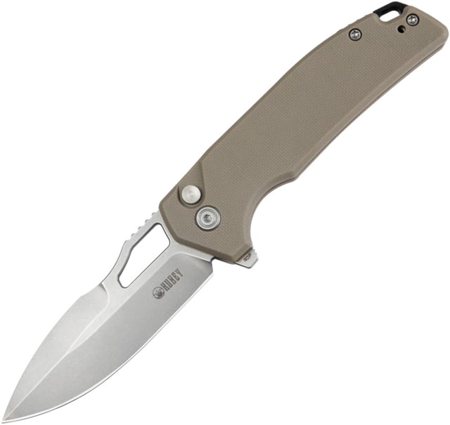 Kubey RDF Folding Knife 4.25in Closed 3.13in Bead Blast AUS-10A Stainless Steel Blade Tan G10 Handle - Kubey
