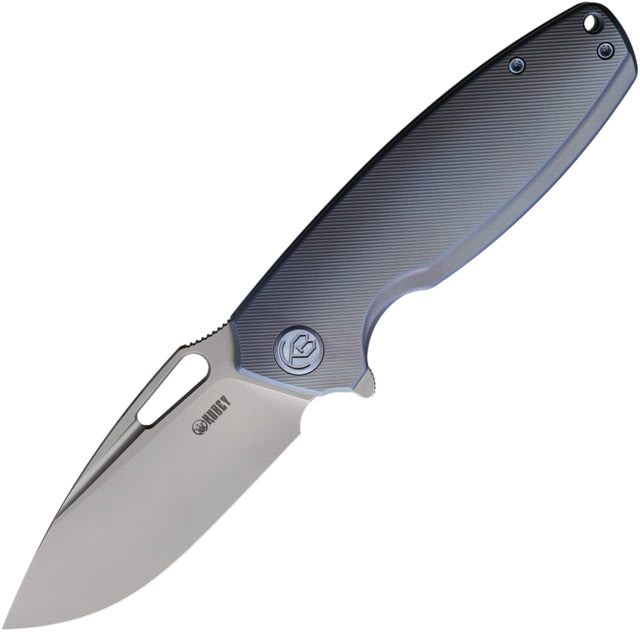 Kubey Tityus Blue Ti Folding Knife 4.75in Closed 3.38in Bead Blast 14C28N Sandvik SS Blade Blue Textured Titanium Handle - Kubey