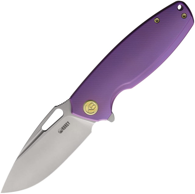 Kubey Tityus Purple Ti Folding Knife 4.75in Closed 3.38in Bead Blast 14C28N Sandvik SS Blade Purple Textured Titanium Handle - Kubey