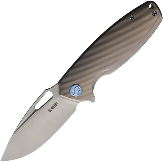Kubey Tityus Titanium Folding Knife 4.75in Closed 3.38in Bead Blast 14C28N Sandvik SS Blade Gray Textured Titanium Handle - Kubey