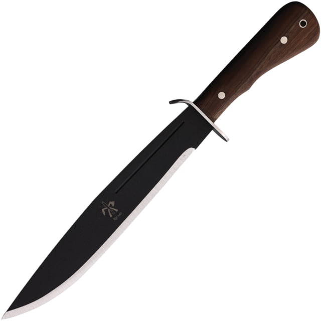 Kukrax Kukri 180 Fixed Blade Knife 15.75in Overall 11.5in Black Traction Coated 1075HC Steel Blade Walnut Handle Black Leather Belt Sheath - Kukrax