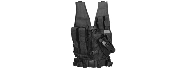Lancer Tactical Nylon Cross Draw Vest w/Holster Black - Lancer Tactical