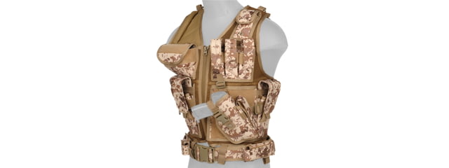Lancer Tactical Nylon Cross Draw Vest w/Holster Desert Digital - Lancer Tactical