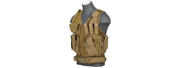 Lancer Tactical Nylon Cross Draw Vest w/Holster Khaki - Lancer Tactical