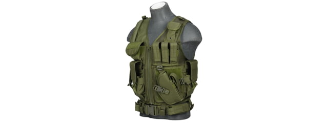 Lancer Tactical Nylon Cross Draw Vest w/Holster Olive Drab - Lancer Tactical