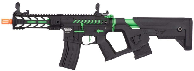 Lancer Tactical Proline Enforcer Battle Hawk 7in Skeleton M4 Airsoft Rifle w/ Alpha Stock Black/Green - Lancer Tactical