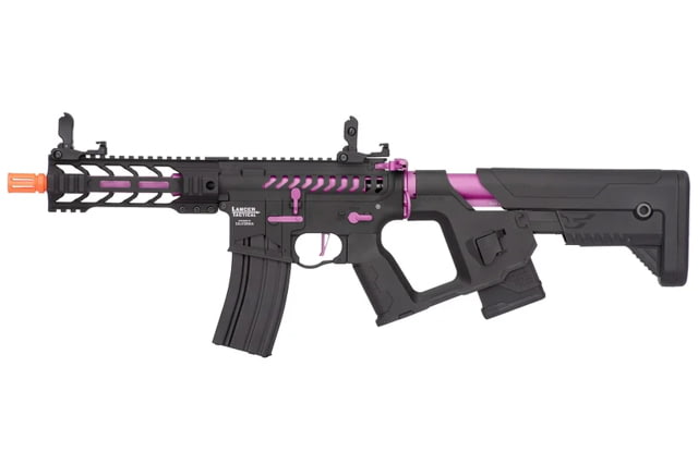 Lancer Tactical Proline Enforcer Battle Hawk 7in Skeleton M4 Airsoft Rifle w/ Alpha Stock Black/Purple - Lancer Tactical