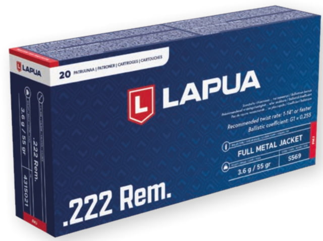 Lapua .222 Remington 55 Grain FMJ Brass Cased Centerfire Rifle Ammo 20 Rounds ua .222 Remington 55 Grain FMJ Brass Cased Centerfire Rifle 20 Rounds Ammo