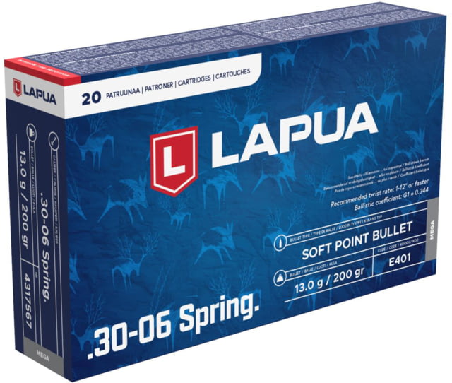 Lapua Mega .30-06 Springfield 200 Grain Soft Point Brass Cased Centerfire Rifle Ammo 20 Rounds ua Mega .30-06 Springfield 200 Grain Soft Point Brass Cased Centerfire Rifle 20 Rounds Ammo