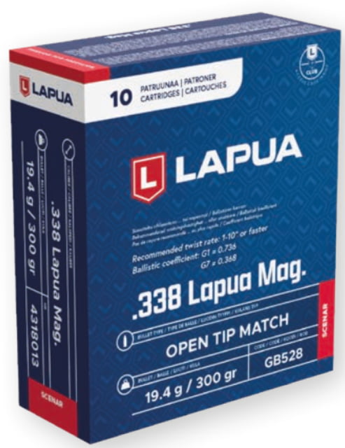 ua Scenar .338 Lapua Magnum 300 Grain Scenar Open Tip Match Brass Cased Centerfire Rifle 10 Rounds Ammo
