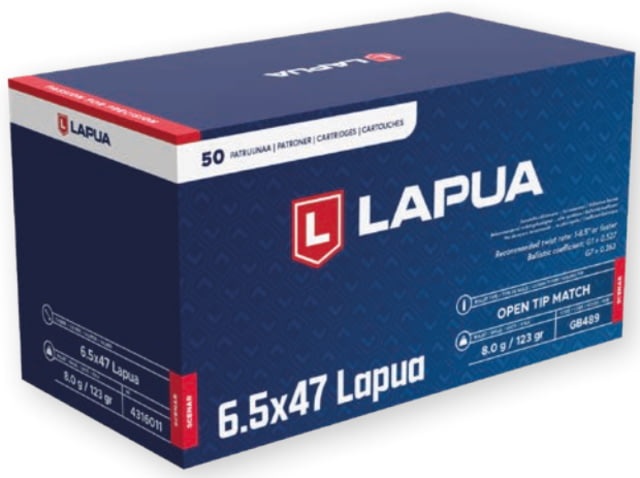 ua Scenar 6.5x47mm Lapua 123 Grain Scenar Open Tip Match Brass Cased Centerfire Rifle 50 Rounds Ammo