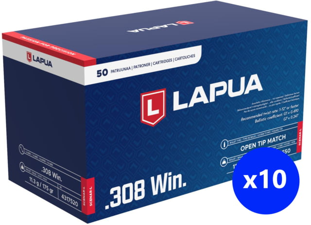 Lapua Scenar-L .308 Winchester 175 Grain Scenar-L Open Tip Match Brass Cased Centerfire Rifle Ammo 500 Rounds ua Scenar-L .308 Winchester 175 Grain Scenar-L Open Tip Match Brass Cased Centerfire Rifle 500 Rounds Ammo