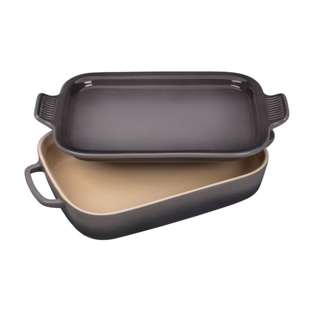 Le Creuset Rectangular Dish w/ Platter Lid Oyster 14 3/4x9x2 1/2in