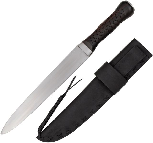Legacy Arms Lombard Seaxe Knife Fixed Blade Knife 12.5in Carbon Steel Standard Edge Satin Brown Tang Handle - Legacy Arms