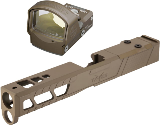 Leupold DeltaPoint Pro 6 MOA Dot Red Dot Sight Flat Dark Earth and TRYBE Defense Pistol Slide Glock 17 Gen 5 DeltaPoint Pro Cut Version 2 FDE Cerakote