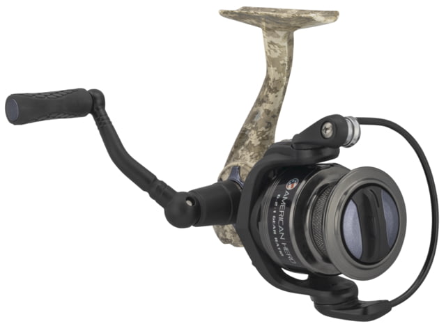 Lew's American Hero Camo Spinning Reel SZ 300 Reel 5+1 Bearings 6.2-1 Ratio 1-PC Graphite Frame Oiled Felt Multi-Disc Drag Camo/Black Clam Pack