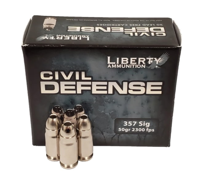 erty Ammunition Civil Defense .357 SIG 50 Grain HP Brass Case Centerfire Pistol 20 Rounds Box LA-CD-357 Sig-053 Ammo