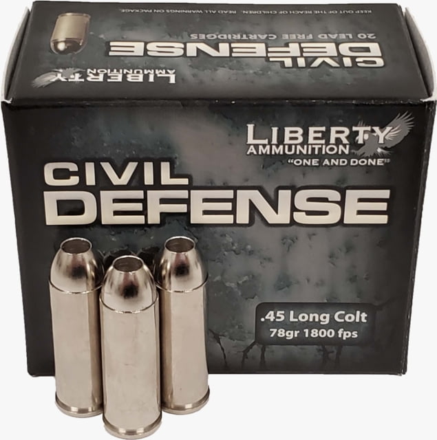 erty Ammunition Civil Defense .45 Colt 78 Grain HP Brass Case Centerfire Pistol 20 Rounds Box Ammo