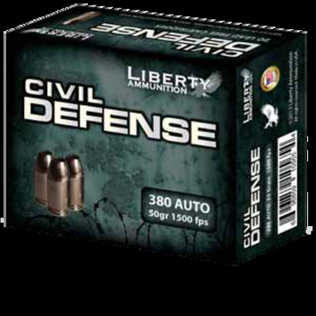 erty Ammunition Civil Defense .380 ACP 50 Grain HP Brass Case Centerfire Pistol 100 Rounds Box Ammo