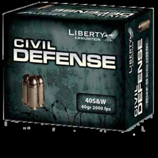 erty Ammunition Civil Defense .40 S&W 60 Grain Hollow Point Brass Cased Centerfire Pistol 20 Rounds Ammo