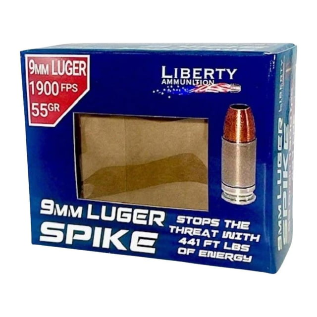 Liberty Ammunition Liberty Ammunition Liberty SPIKE 2.0 Handgun Ammunition 9mm Luger 55gr Solid  fps 20/ct - $46.49 at Optics Planet
