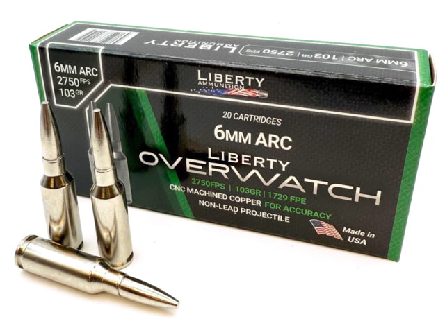 Liberty Ammunition OVERWATCH 6mm ARC 103 Grain Hollow Point Brass Cased Rifle Ammo 20 Rounds - Liberty Ammunition