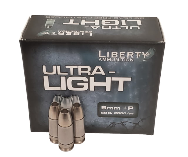 erty Ammunition Ultra-Light 9mm P 50 Grain HP Brass Case Centerfire Pistol 20 Rounds Box Ammo