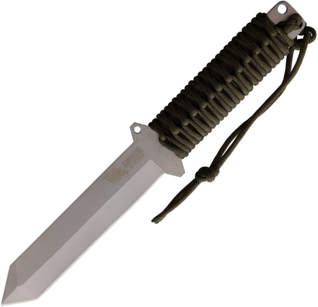 Linton Cutlery Bead Blast Cord Wrapped Knife 12.5in Overall 6.5in Bead Blast Stainless Tanto Blade OD Green Cord Wrapped Handle No Sheath - Linton Cutlery