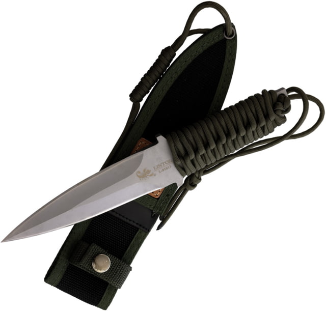 Linton Cutlery Cord Wrapped Dagger Knife w/ Sheath 9.75in Overall 5.25in Matte Double Edge Stainless Blade OD Green Cord Wrapped Handle Synthetic - Linton Cutlery