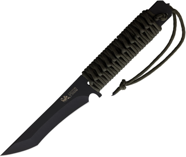 Linton Cutlery 12.5in Cord Wrapped Black Knife 12.5in Overall 6in Black Powder Coated Stainless Blade OD Green Cord Wrapped Handle No Sheath - Linton Cutlery