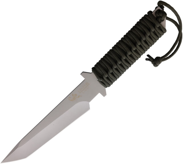 Linton Cutlery Cord Wrapped Fixed Blade Knife w/o Sheath 12in Overall 6in Bead Blast Stainless Tanto Blade OD Green Cord Wrapped Handle No Sheath - Linton Cutlery