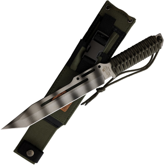 Linton Cutlery Tiger Stripe Camo Cord Wrapped Knife 14.5in Overall 9.5in Tiger Stripe Camo Stainless Tanto Blade OD Green Cord Wrapped Handle Nylon - Linton Cutlery